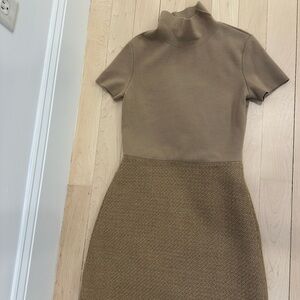 Theory NWOT Tan Mock Neck Mini Dress